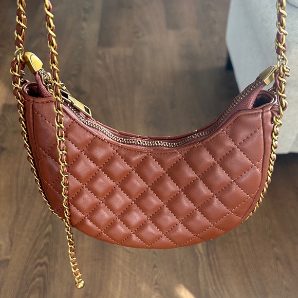 Quilted Brown Adjustable Chain Shoulder Crossbody Bag - Picture 4 of 6